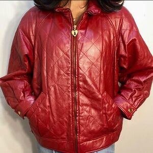 Vintage Cherry Red Leather Jacket
